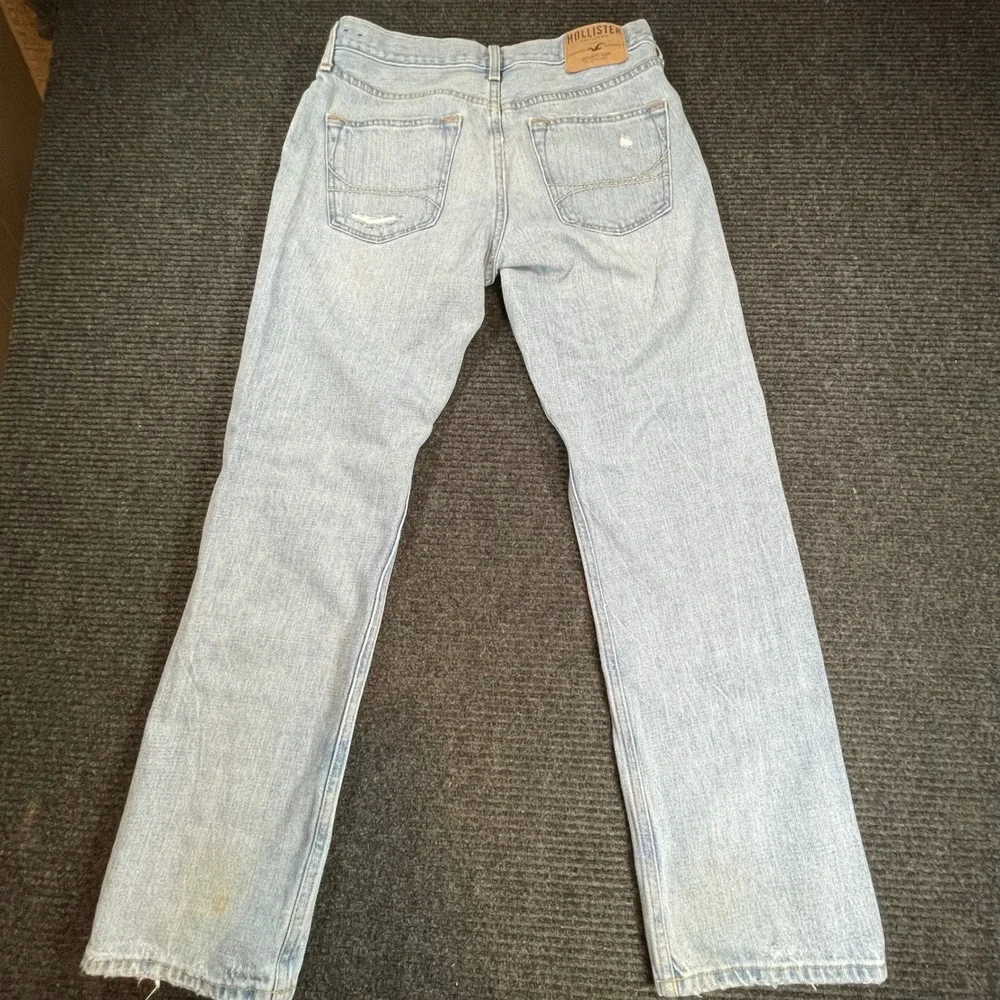 Hollister Mens Light Wash Distressed Straight Leg Jeans 31x30 Blue 100% Cotton